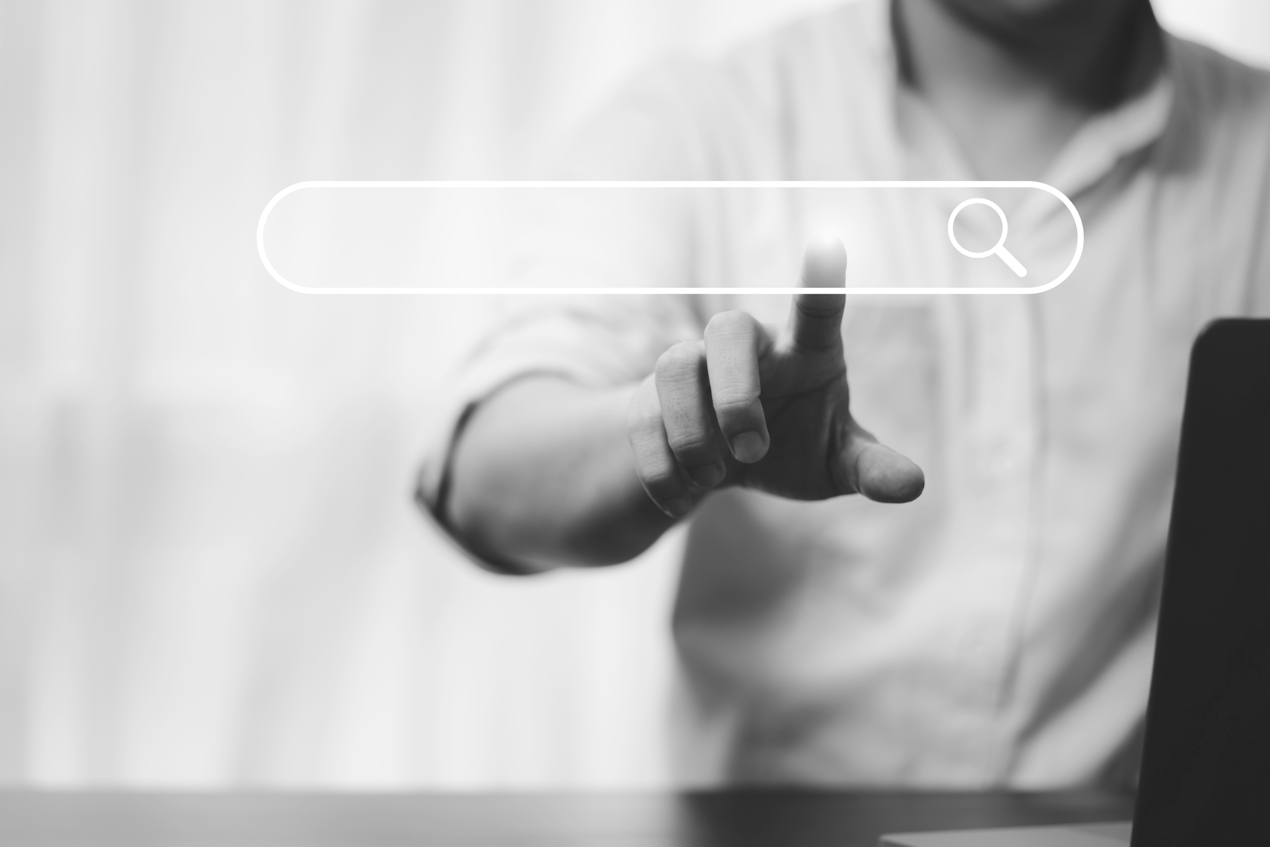 hand touching with search icon search engine optimisation seo concept find information by internet connection